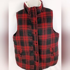 Plaid Red Black Christmas Winter Sherpa Sleeveless Vest Preppy Plus Size XXL
